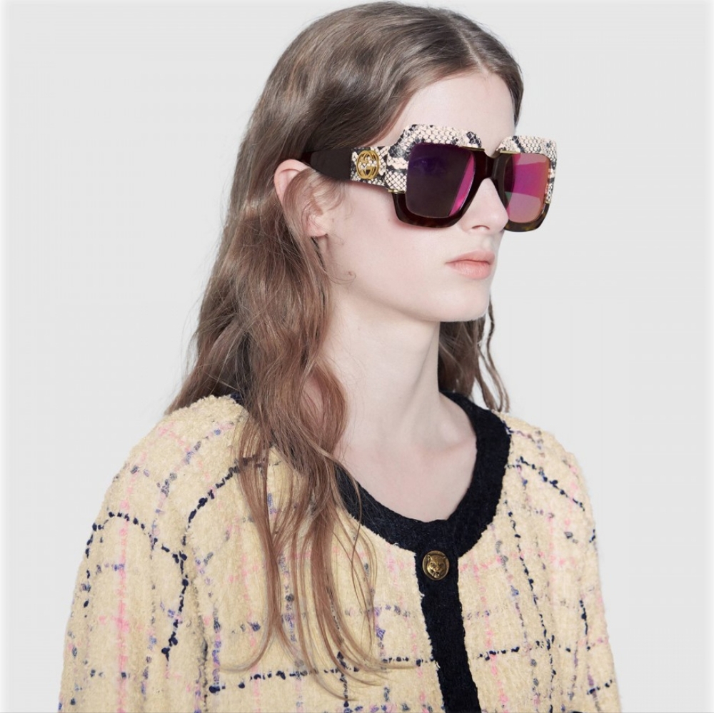 New- 💯 Original Gucci 0484 Havana Pink Snake Fantasy Leather Fashion Oversize - Picture 4 of 17